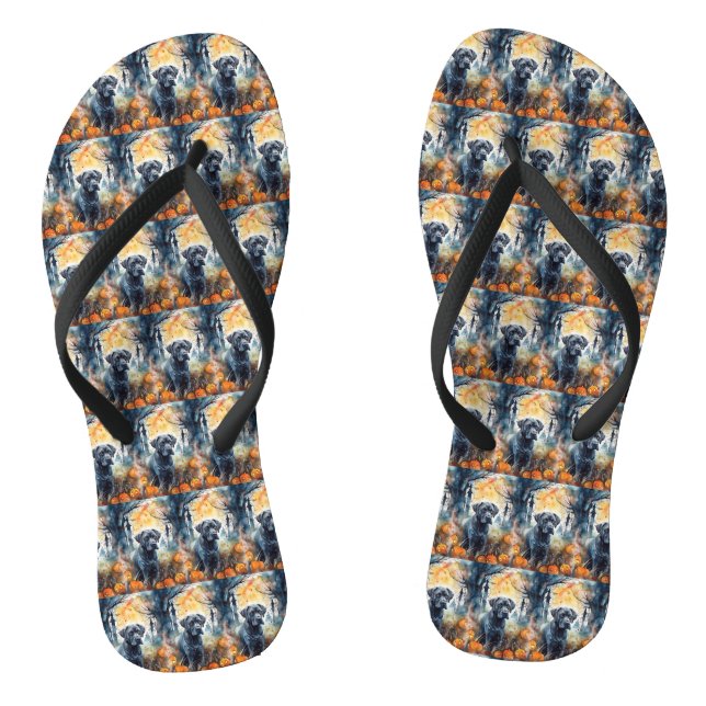 Halloween Cane Corso With Pumpkins Scary Flip Flops (Footbed)