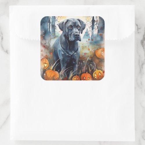 Halloween Cane Corso With Pumpkins Scary Square Sticker