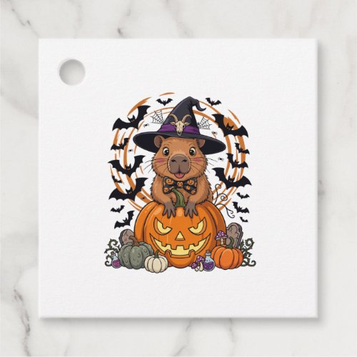Halloween Capybara Witch Hat Pumpkin Bats Potions Favor Tags
