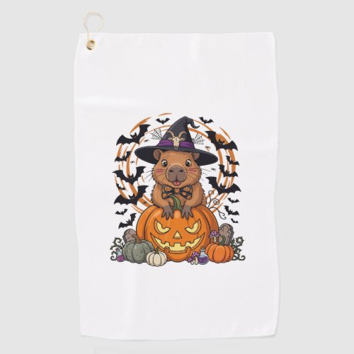Halloween Capybara Witch Hat Pumpkin Bats Potions Golf Towel