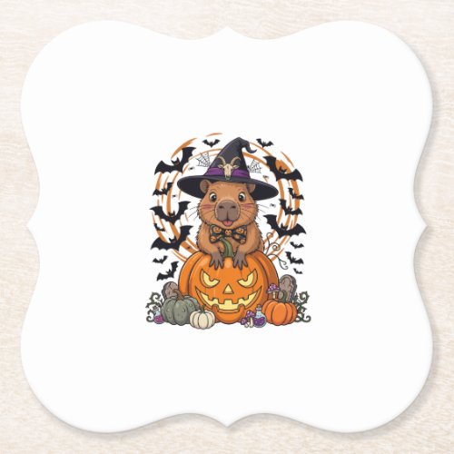Halloween Capybara Witch Hat Pumpkin Bats Potions Paper Coaster