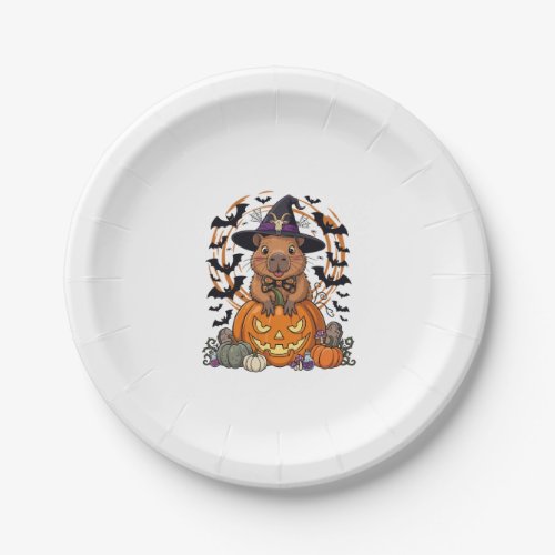 Halloween Capybara Witch Hat Pumpkin Bats Potions Paper Plates