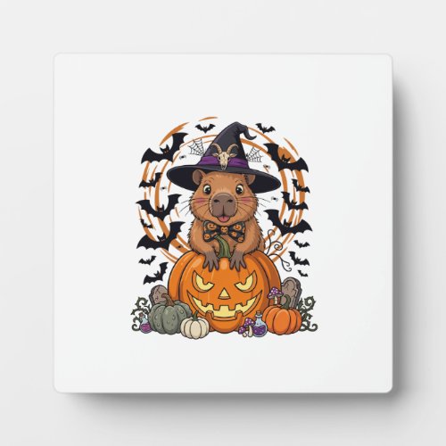 Halloween Capybara Witch Hat Pumpkin Bats Potions Plaque