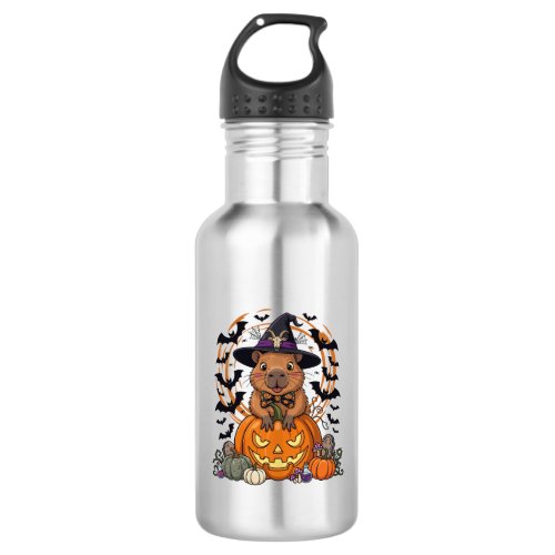Halloween Capybara Witch Hat Pumpkin Bats Potions Stainless Steel Water Bottle