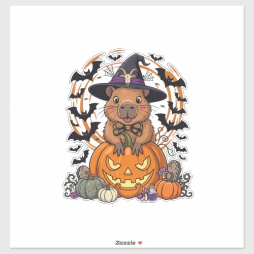 Halloween Capybara Witch Hat Pumpkin Bats Potions Sticker