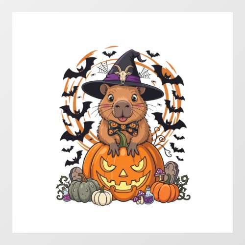 Halloween Capybara Witch Hat Pumpkin Bats Potions Window Cling