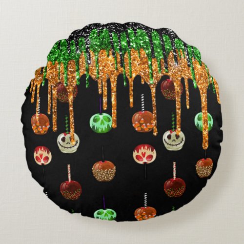 Halloween Caramel Decorated Candy Apples  Round Pillow