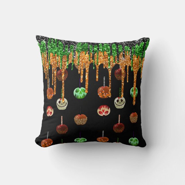 Halloween Caramel Decorated Candy Apples Throw Pillow (Front)