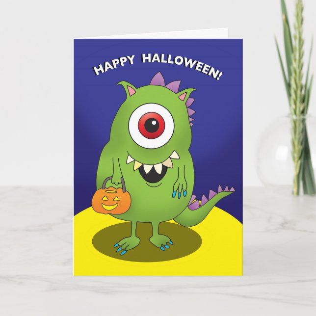 Halloween card - Monster with big eye, funny kids (Front)