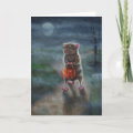 Halloween card Rat Pumpkin basket full moon fog