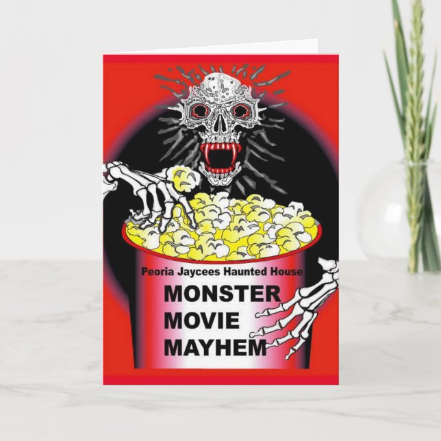Halloween Card Skeleton Eating Buttered Popcorn (Front)