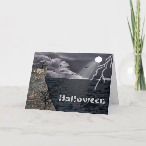 Halloween Card Spooky Scene by the Sea