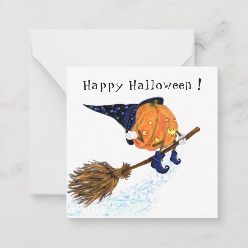 Halloween Card Witch Pumpkin Flying Broom