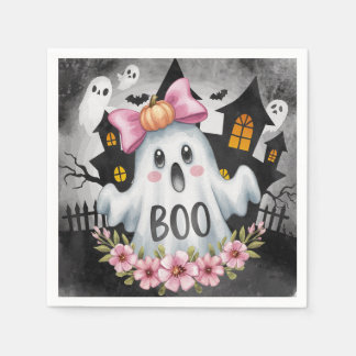 Halloween card with a A kawaii ghost  Napkins