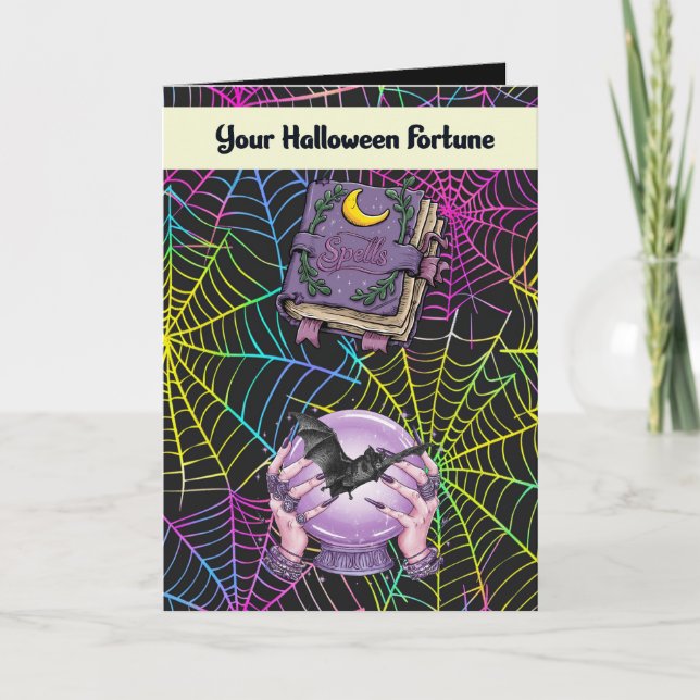 Halloween Card with Colorful Webs & Fortune (Front)