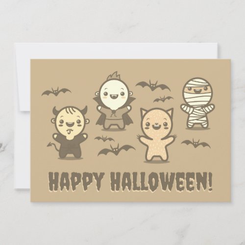 Halloween card with cute kawaii monsters