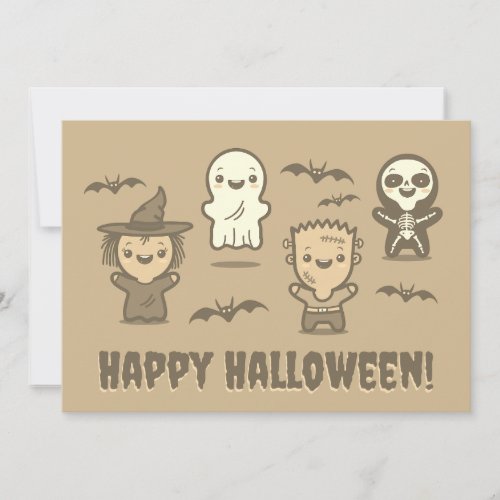 Halloween card with cute kawaii monsters