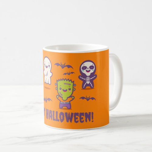 Halloween card with cute kawaii monsters coffee mug
