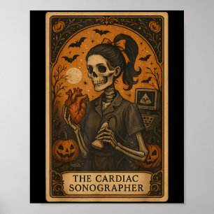 Halloween Cardiac Sonographer Tarot Card Skeleton Poster
