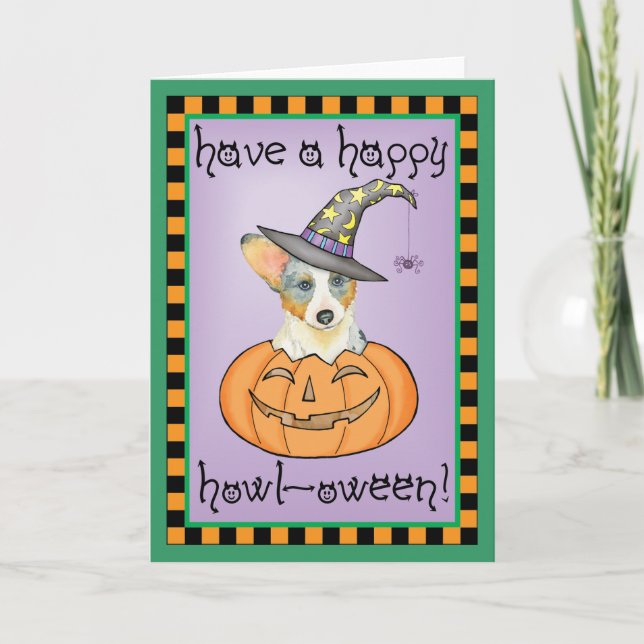 Halloween Cardigan Welsh Corgi Card (Front)