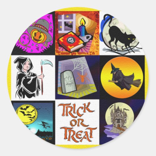 Halloween Cartoon Montage Classic Round Sticker