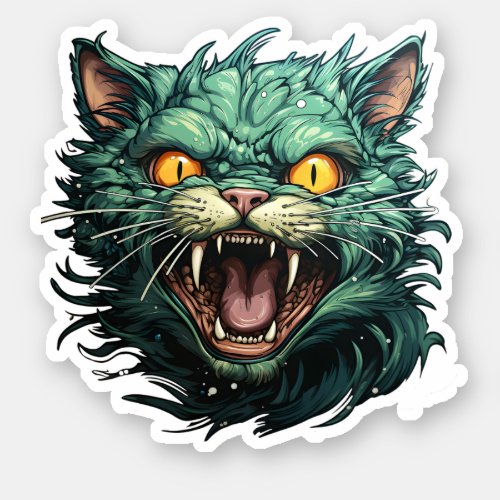 Halloween Cartoon Scary Green Zombie Cat Sticker