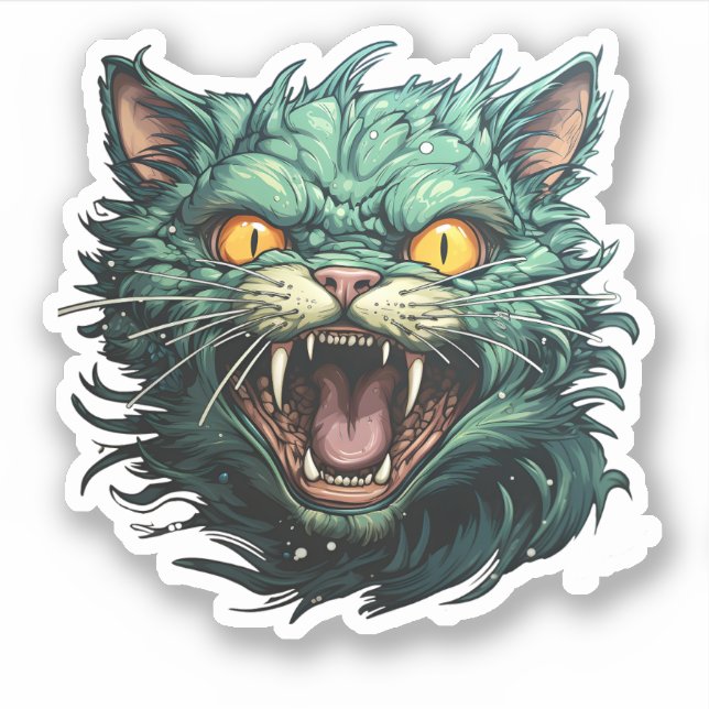 Halloween Cartoon Scary Green Zombie Cat Sticker (Front)