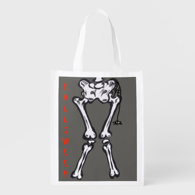 Halloween Cartoon Skeleton Reusable Grocery Bag (Front)