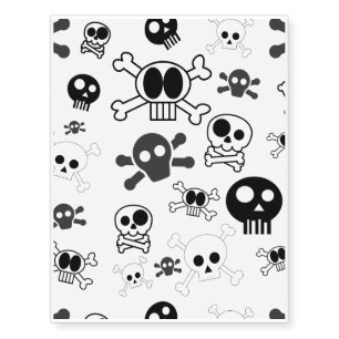 Halloween Cartoon Skull Pattern in Black White Temporary Tattoos