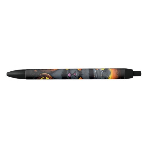 Halloween Cartoon Spooky Witch Cat Black Ink Pen