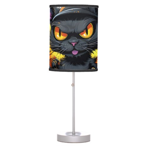 Halloween Cartoon Spooky Witch Cat Table Lamp