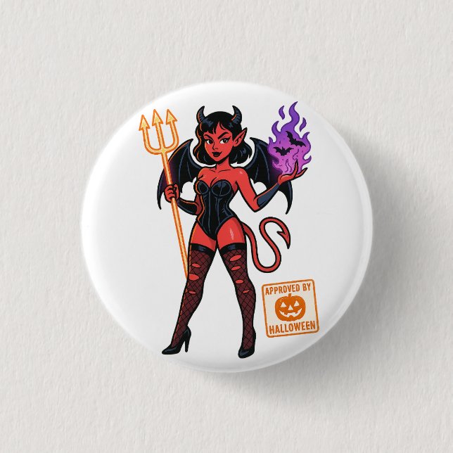 Halloween Cartoon Succubus – Dark & Playful Button (Front)