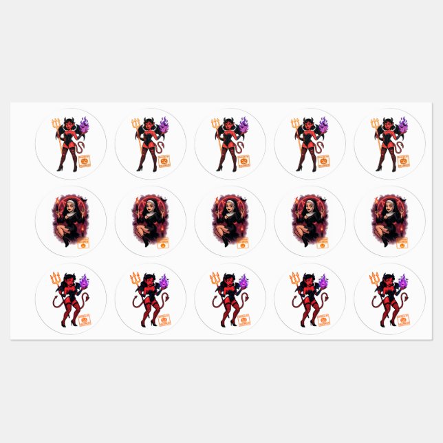 Halloween Cartoon Succubus – Dark & Playful Labels (Sheet)