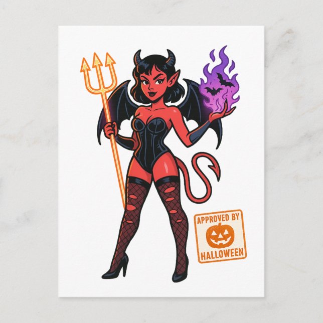 Halloween Cartoon Succubus – Dark & Playful Postcard (Front)
