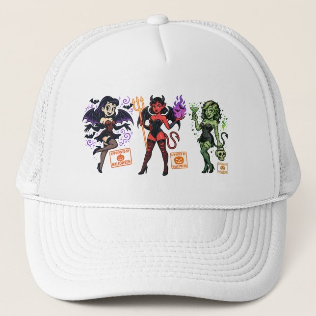 Halloween Cartoon Succubus – Dark & Playful Trucker Hat (Front)