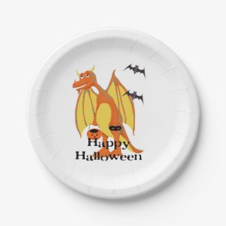 Halloween Cartoon Trick or Treat Dragon Paper Plates