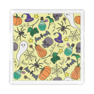 Halloween Cartoon: Vibrant Vintage Pattern Acrylic Tray