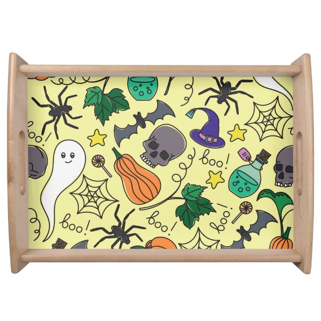 Halloween Cartoon: Vibrant Vintage Pattern Serving Tray (Front)