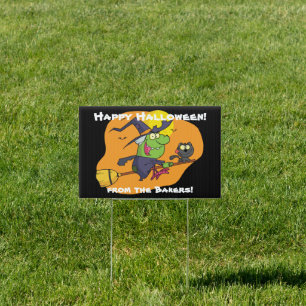 Halloween Cartoon Witch Family Yard Sign