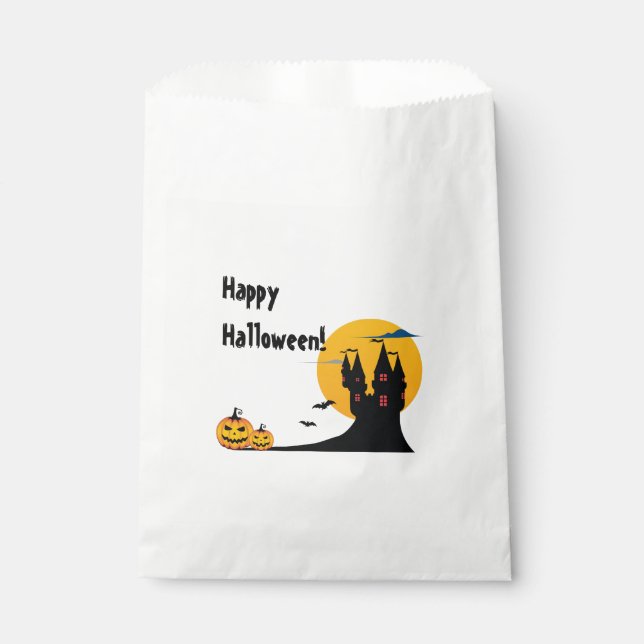 Halloween - Castle, Full Moon, Bats, and Pumpkins Favor Bag (Front)