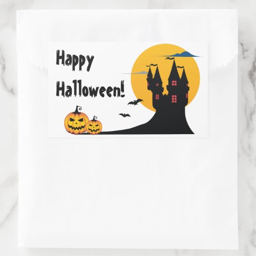 Halloween _ Castle Full Moon Bats and Pumpkins Rectangular Sticker