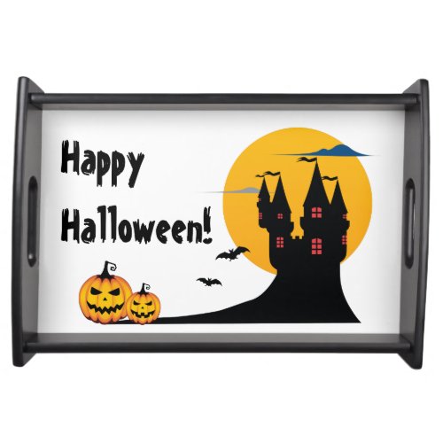 Halloween _ Castle Full Moon Bats and Pumpkins Serving Tray