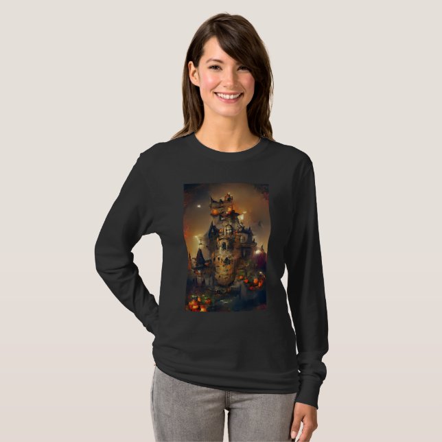 Halloween Castle, Japanese Art, Castle Painting    T-Shirt (Front Full)
