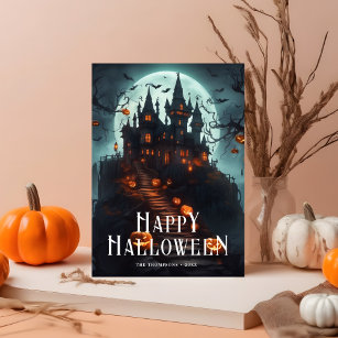 Halloween Castle Pumpkins Moon Card