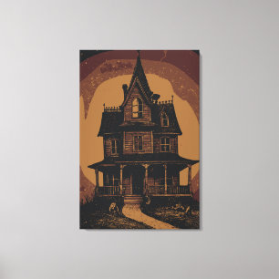 Halloween Castle Spooky Haunted Mansion Canvas Print
