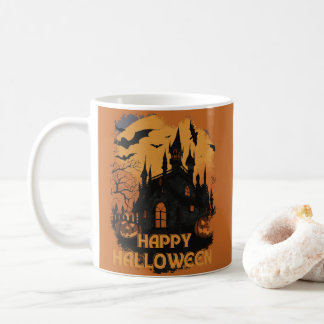 Halloween castle under moonlight coffee mug