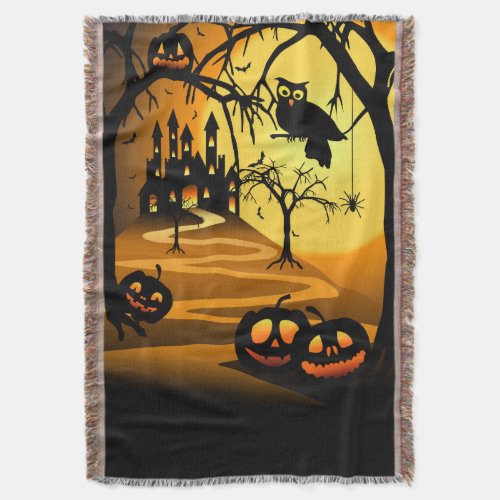 Halloween Castle Woven Throw Blanket