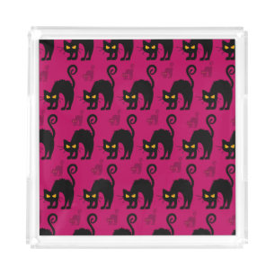Halloween Cat: Abstract Seamless Pattern Acrylic Tray