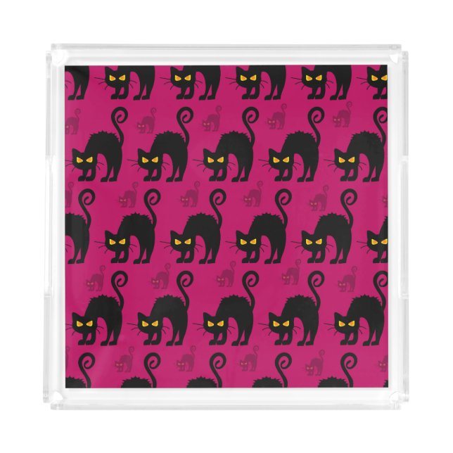 Halloween Cat: Abstract Seamless Pattern Acrylic Tray (Front)