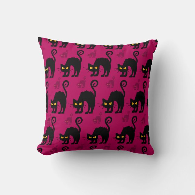 Halloween Cat: Abstract Seamless Pattern Throw Pillow (Front)